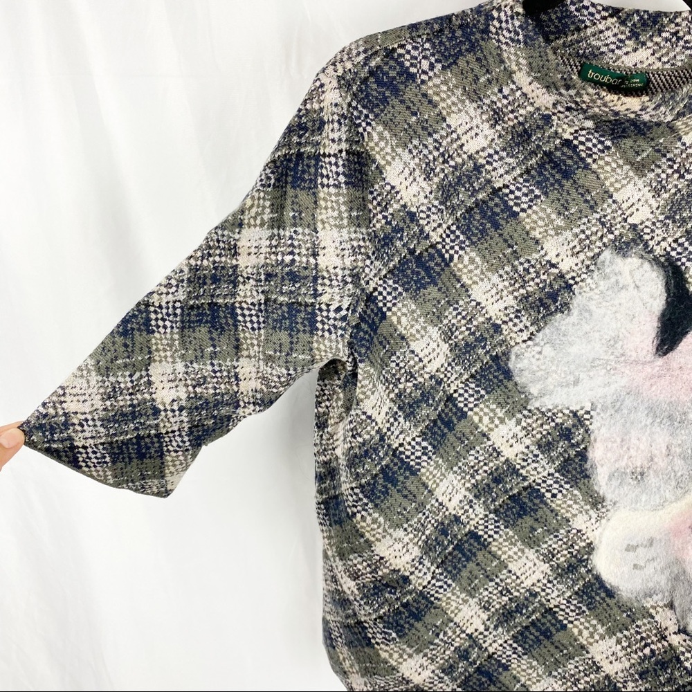 ANTHROPOLOGIE Troubadour Plaid & Floral Felted Wool Sweater XS - Picture 2 of 7
